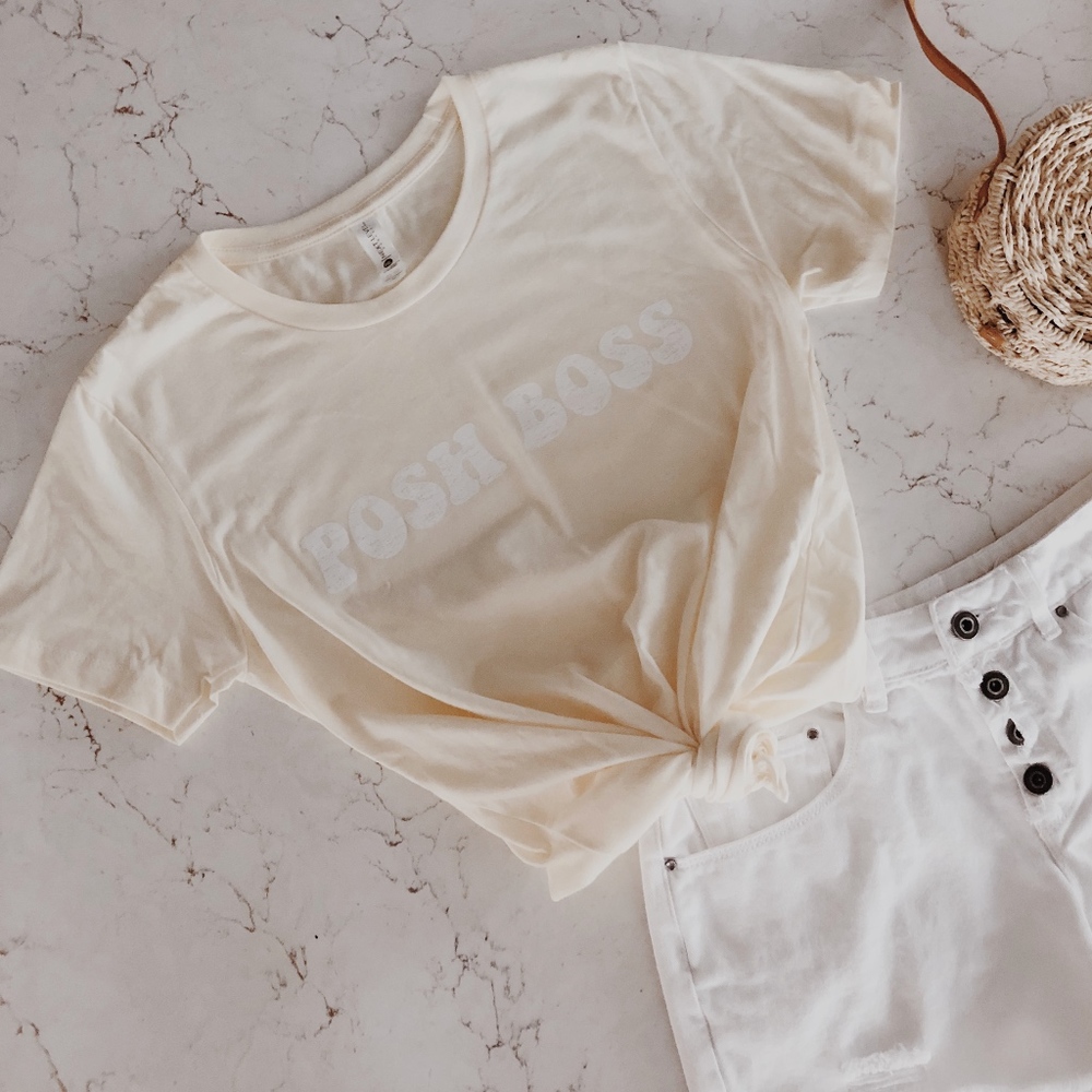 POSH BOSS ✰ Groovy Print Unisex Tee in Cream